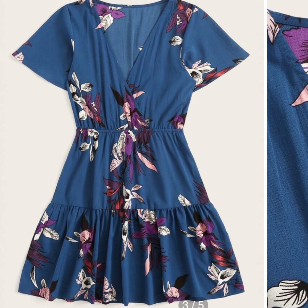 Shein Floral Print Ruffle Hem Dress Size Medium